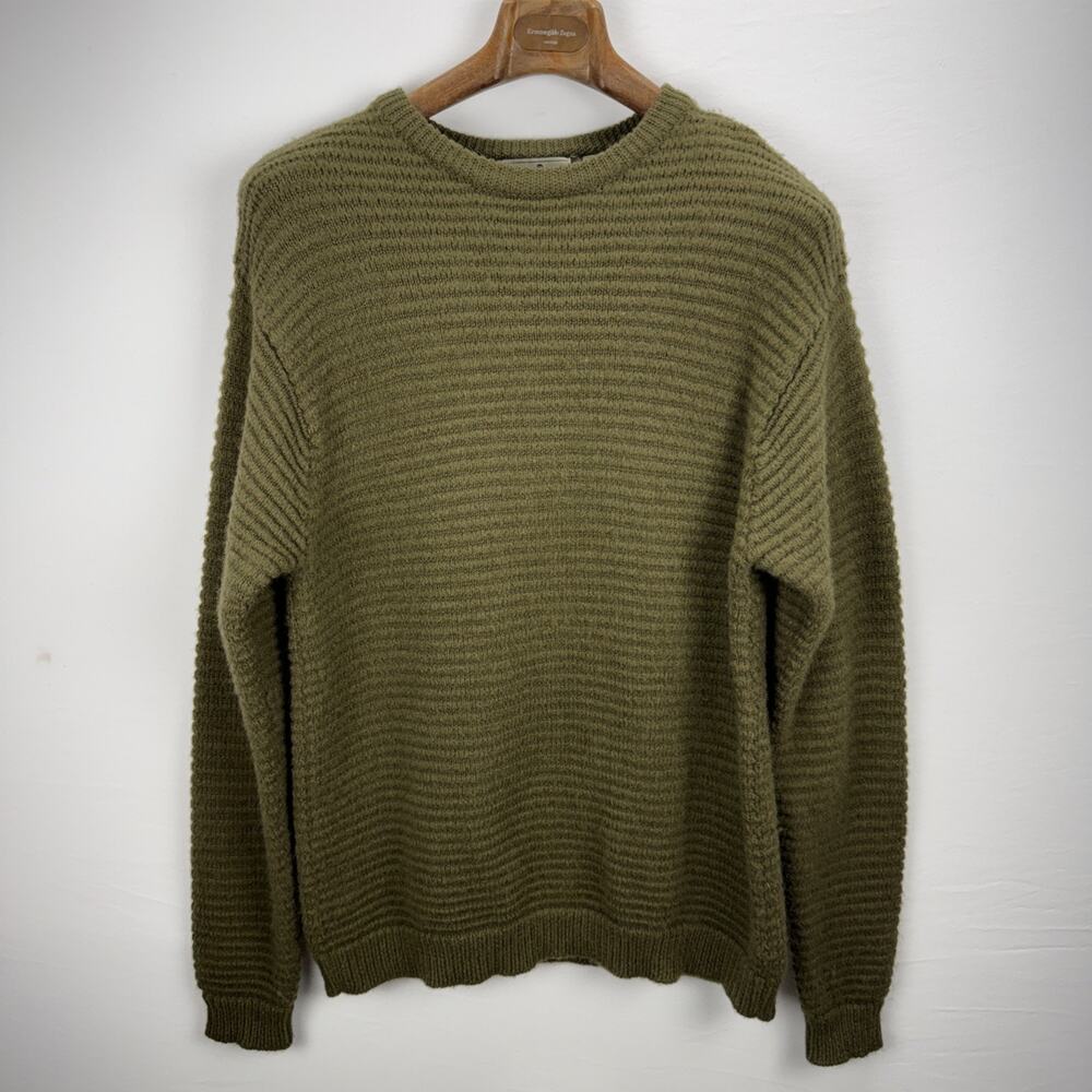 EMS VIntage Ribbed Knit Chunky Fisherman Sweater Size Medium Army Green Wool